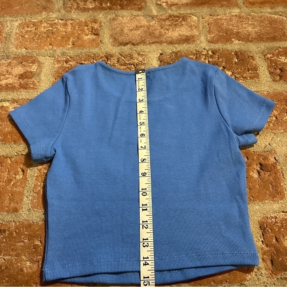 Princess Polly classic crop organic cotton & elastane Blue Ribbed Top tshirt - Picture 13 of 15